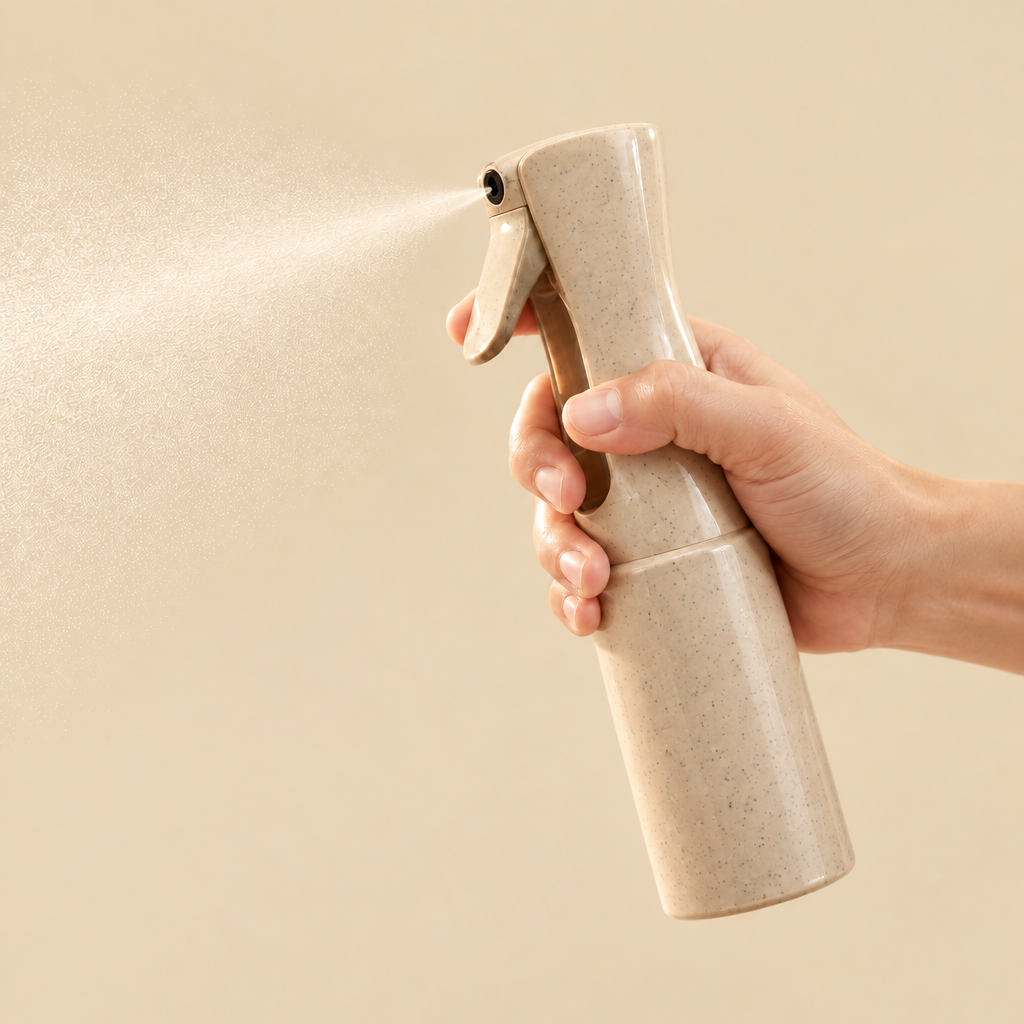 Mist bottle spray shot with beige background